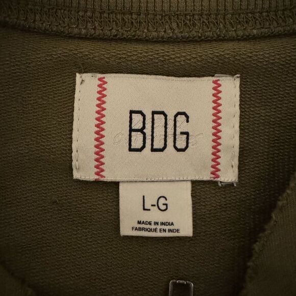 BDG 1970 by Urban Outfitters Zip-Up Raw Hem Sweatshirt in Olive Green Size L - Picture 7 of 11